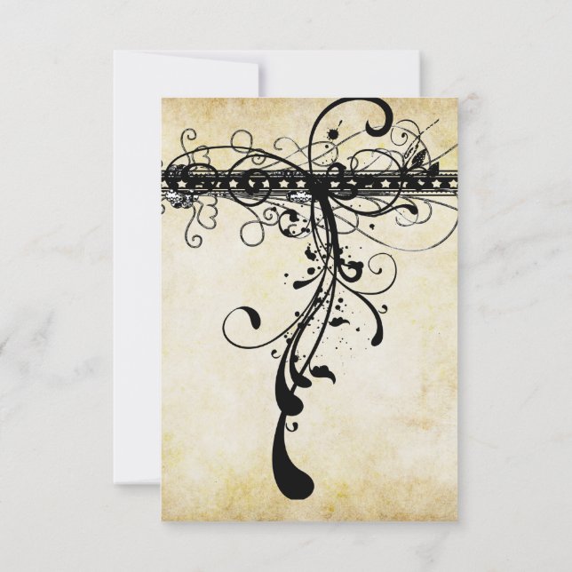 Black Funky Elegant Swirls Wedding Invitation (Back)