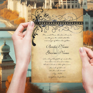 Black Funky Elegant Swirls Wedding Invitations