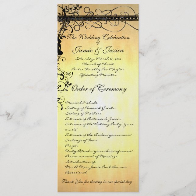Black Funky Elegant Swirls Wedding Program Programme (Front)