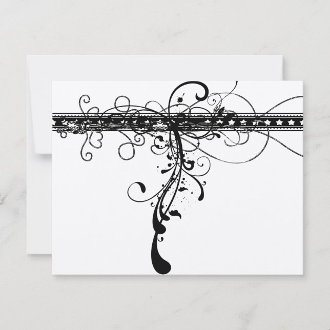 Black Funky Elegant Swirls Wedding  RSVP Card (Front)
