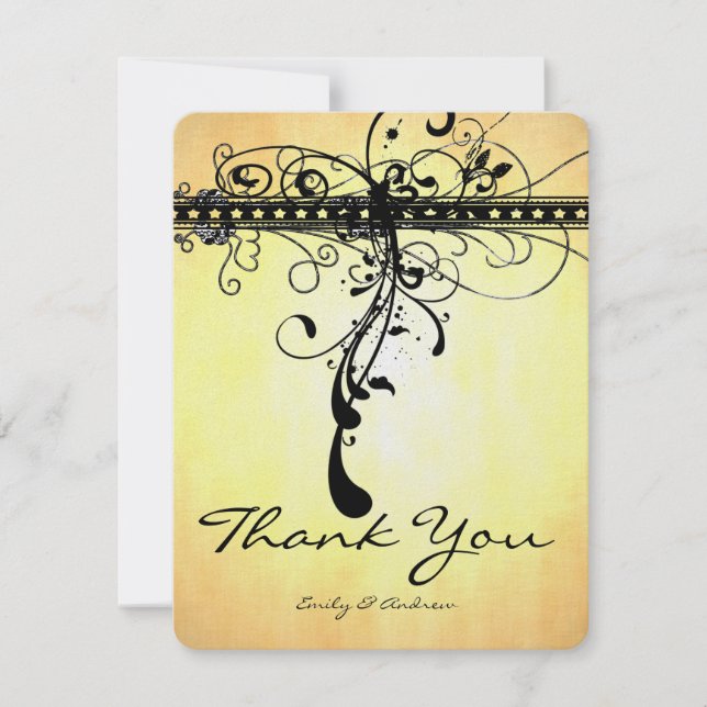 Black Funky Elegant Swirls Wedding Thank You (Front)