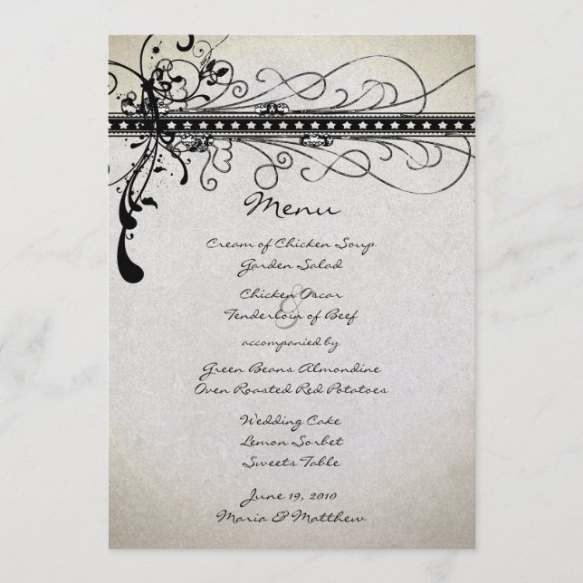 Black Funky Rustic Country Elegant Wedding Menu (Front)