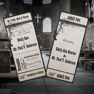 Black Funky Textured Showbill Swirls Wedding Invitation