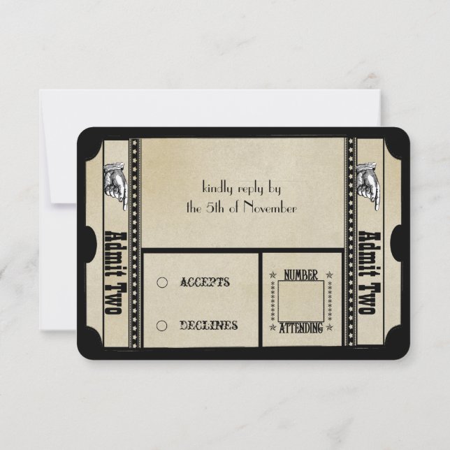 Black Funky Textured Swirls Wedding Response Cards (Back)