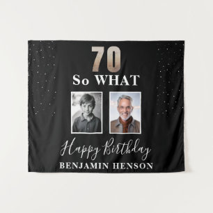 Black Funny 70 So what 70th Birthday 2 Photo Tapestry