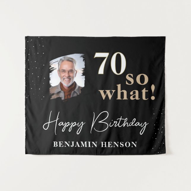 Black Funny 70 So what 70th Birthday Backdrop Tapestry (Front (Horizontal))