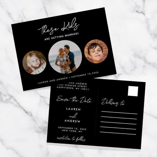 Black Funny Budget Kids Getting Married Wedding  Announcement Postcard (Creator Uploaded)