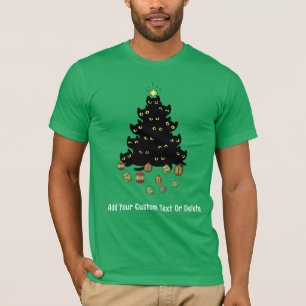 Black Funny Cat Christmas Lighting Tree T-Shirt