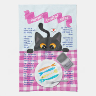 Black Funny Cat Tea Towel