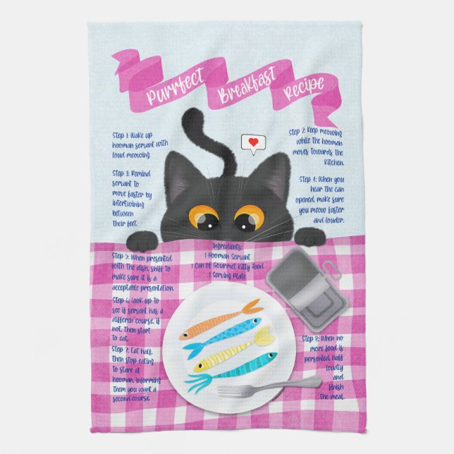 Black Funny Cat Tea Towel (Vertical)