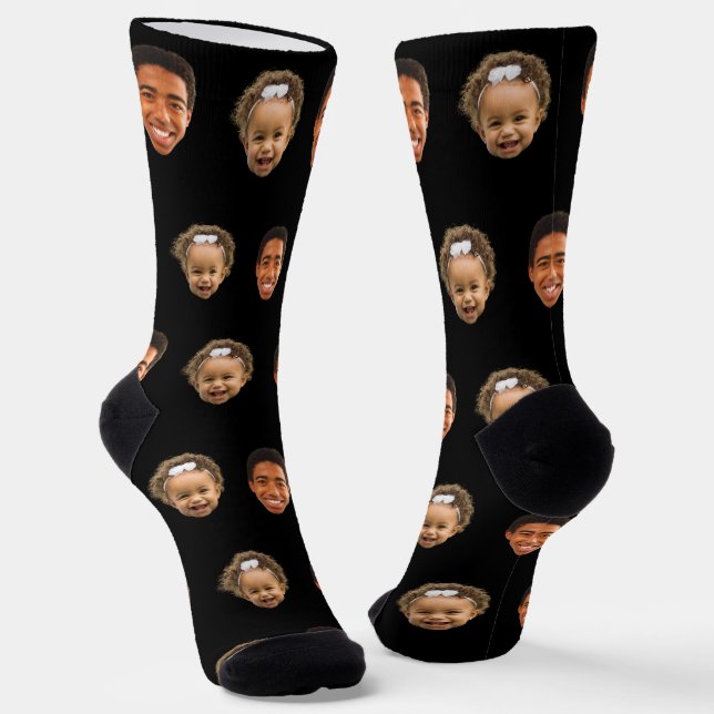 Black Funny Custom 2 Face Photo Mum Socks (Angled)