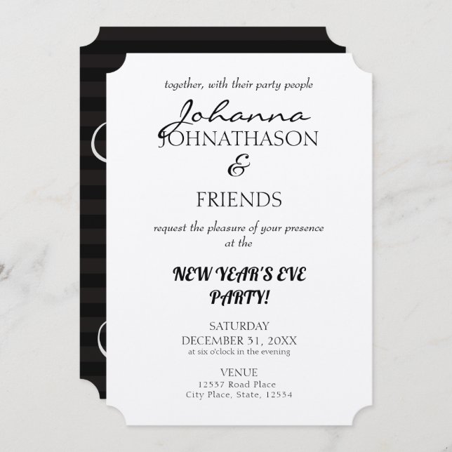Black Funny Custom New Year's Eve Invitation (Front/Back)