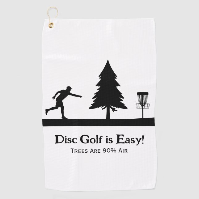 Black Funny Disc Golf Putting with Tree obstacle  Towel (Front)