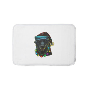 black Funny dog Christmas Santa Hat lights tree ho Bath Mat