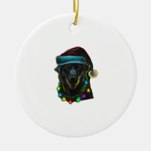 black Funny dog Christmas Santa Hat lights tree ho Ceramic Tree Decoration