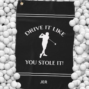 Black Funny Golfer Humour For Him Monogram Sports  Golf Towel