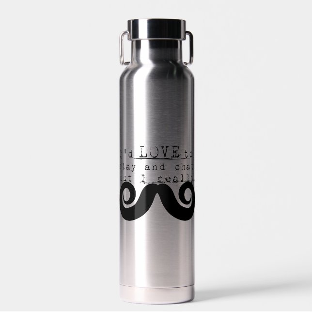 Black Funny Humor I Mustache Water Bottle (Front)