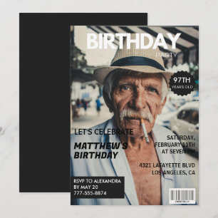 Black Funny Magazine Cover Photo 97th birthday Invitation