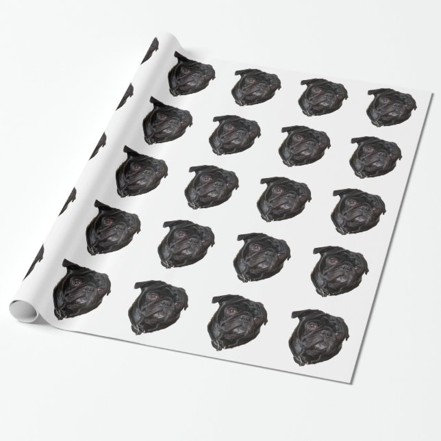 Black Funny Pug Wrapping Paper (Unrolled)