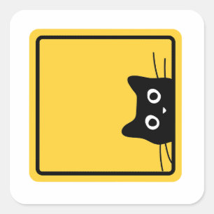 Black Funny Sneaky Cat US Warning Sign Beware Cats Square Sticker