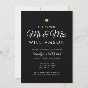 Black Future Mr and Mrs Gold Engagement Party Invitation