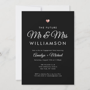 Black Future Mr and Mrs Rose Gold Engagement Party Invitation