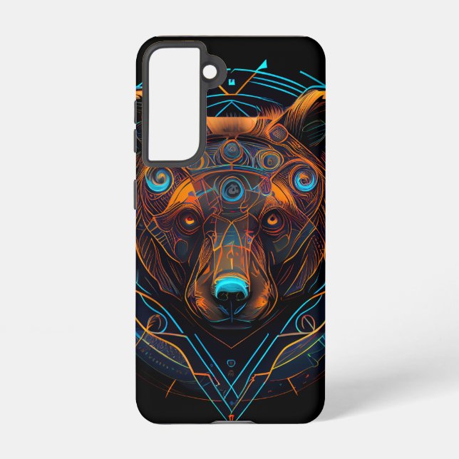 Black Futuristic Neon Bear Samsung Galaxy S21 Case (Back)