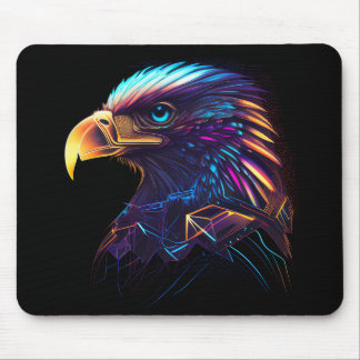 Black Futuristic Neon Eagle Mouse Mat