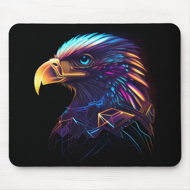 Black Futuristic Neon Eagle Mouse Mat (Front)