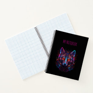 Black Futuristic Neon Wolf Notebook