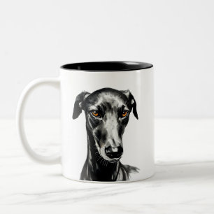 Black Galgo illustration for Dog Lovers Two-Tone Coffee Mug