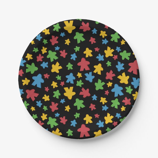 Black Gamer Boardgame Meeple Paper Plate (Front)