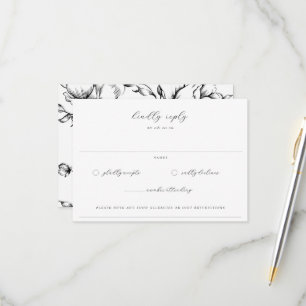 Black Garden Floral Wedding RSVP Card