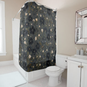 black Garden Flowers Wildflower Spring Meadow Shower Curtain