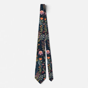 black Garden Flowers Wildflower Spring Meadow Tie