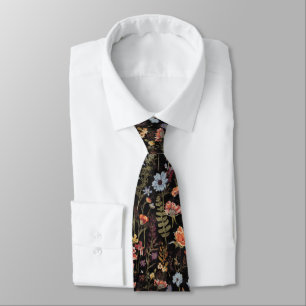 black Garden Flowers Wildflower Spring Meadow Tie