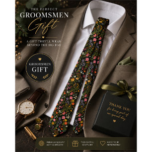 black Garden Flowers Wildflower Spring Meadow Tie