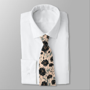 black Garden Flowers Wildflower Spring Meadow Tie
