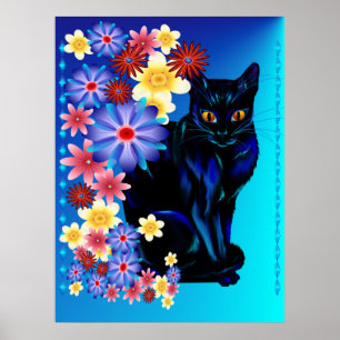 Black Garden Kitty Poster
