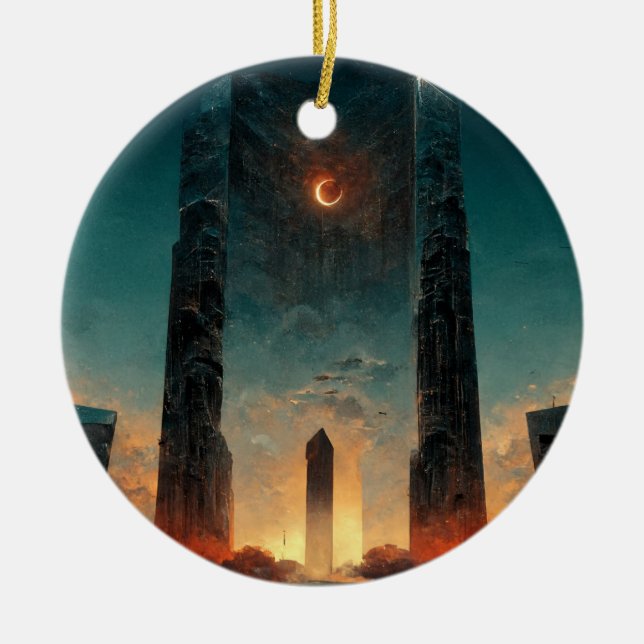 Black Gate Fantasy Sci-Fi Art Ceramic Tree Decoration (Front)