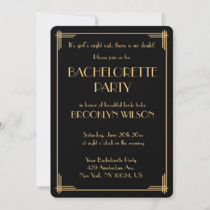Black Gatsby Art Deco Bachelorette Party Invite