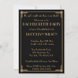Black Gatsby Art Deco Bachelorette Party Invites