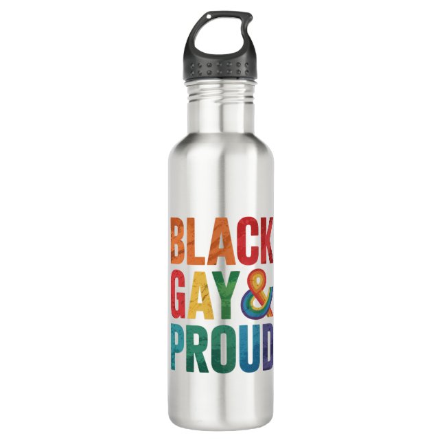 Black Gay and Proud LGBTQ Black Queers 710 Ml Water Bottle (Front)