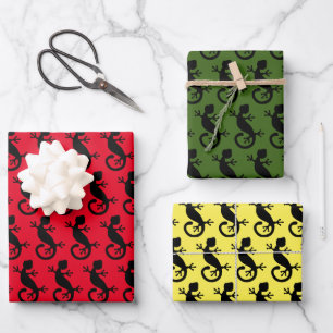 Black Gecko Lizard Wrapping Paper Sheet
