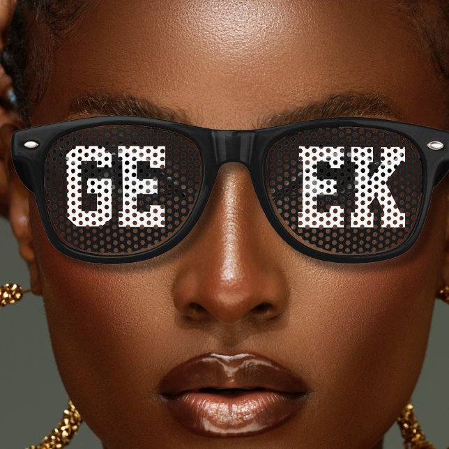 Black Geek Nerd Loner Retro Sunglasses (black retro sunglasses with bold letter text GEEK)