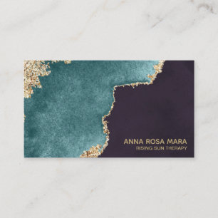 *~* Black Geode Teal Moss Agate Gold Glitter Business Card