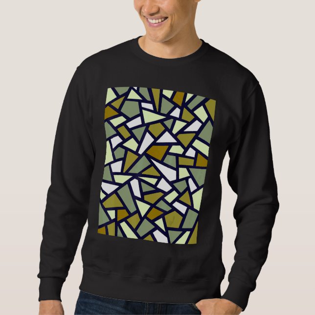 Black Geometric Abstract Pattern Camouflage Green  Sweatshirt (Front)