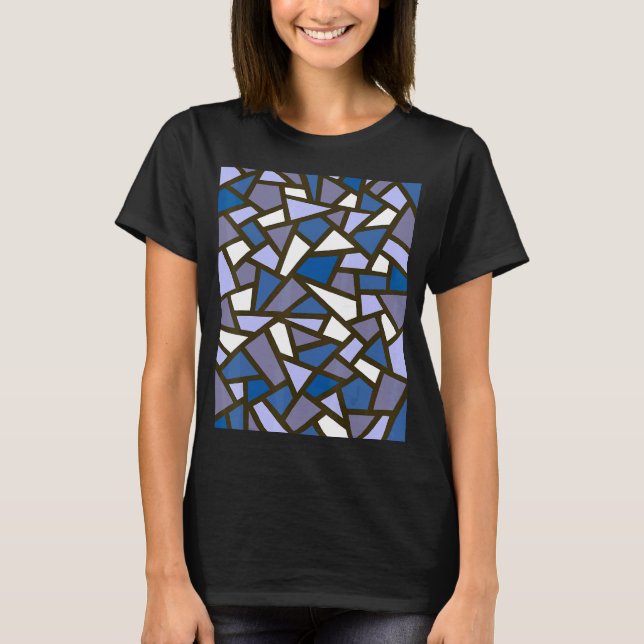Black Geometric Abstract Pattern Lilac Dark Blue W T-Shirt (Front)