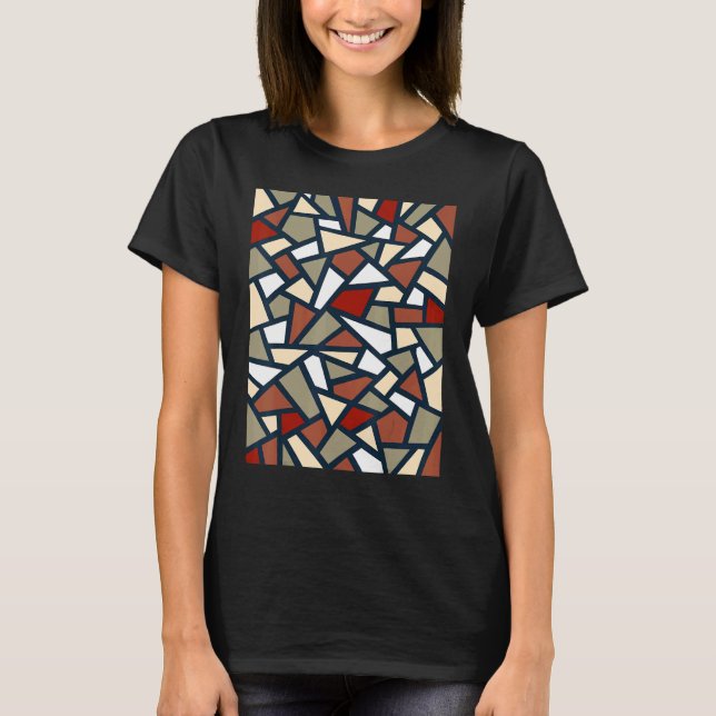 Black Geometric Abstract Pattern Rust Brown Greige T-Shirt (Front)
