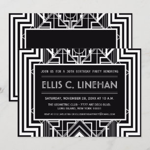 Black Geometric Birthday Party Invitations